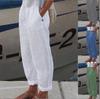 Solid Color Rolled Hem Casual Pants with Optional Patterns In Cotton and Linen Material.