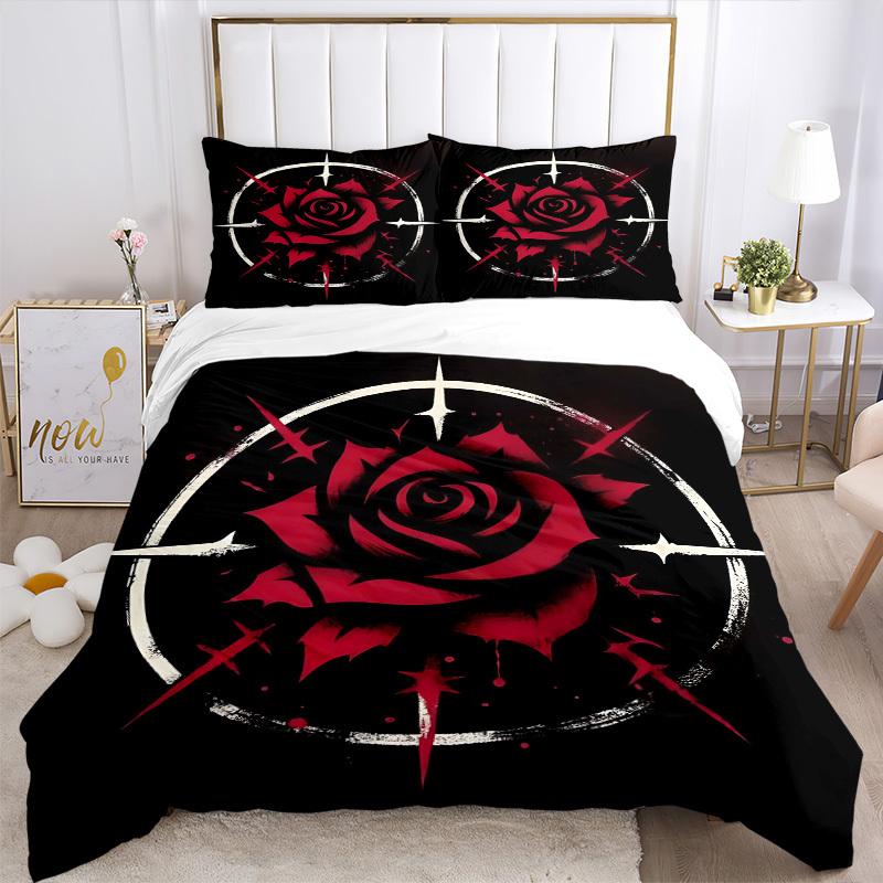 3pcs Anime Rose Design Bedding Set - Includes One Quilt Cover and Two Pillowcases (No Core) - Perfect for Bedroom and Guest Room Decoration,