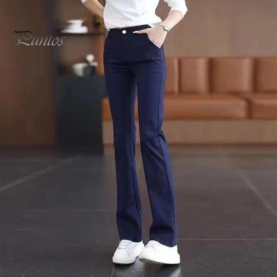 Women Suit Pants High Waist Button Zipper Fly Office Lady Trousers with Pockets Solid Color Slim Fit Straight Leg Trousers