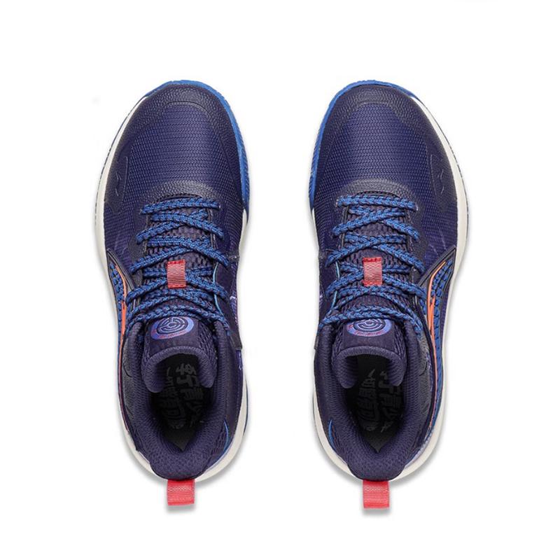 Li Ning Light Foam Non-Slip Shock Absorbing Lightweight Rebound Mid-Top Basketball Shoes Kids Basketball Shoes Starry-Blue YKBT044-1