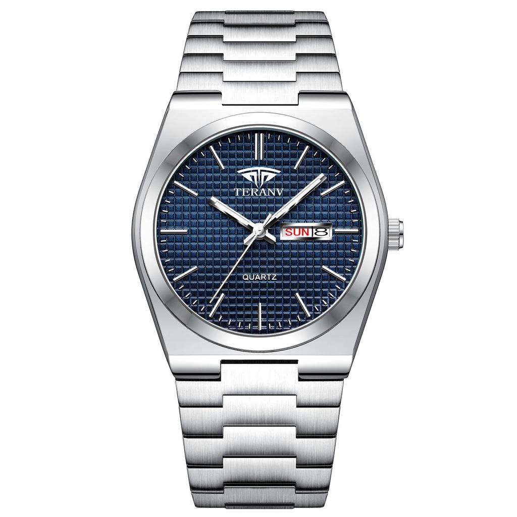 New Men's Ultra-thin Luminous Waterproof Steel Band Watch with Double Calendar - Fashionable, Hot Selling Model