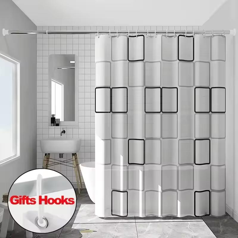 1pc With Pattern Shower Curtain PEVA Waterproof Shower Curtain Bathroom Partition Curtain Bathroom Decoration Accessories (as the picture,80x180cm)