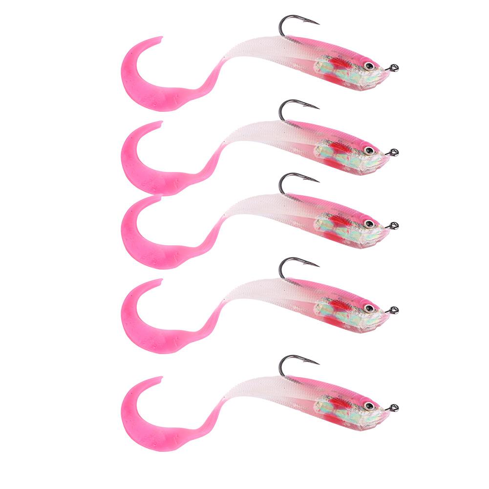 5PCS Fish Lures Artificial Fake Bait Soft Lures Seabass Fishing Tackle with Hook SO050-3
