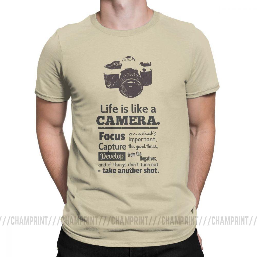 Vintage Chic Life Is Like A Camera TShirts for Men Cotton T Shirt Photographer Short Sleeve Tees Plus Size Clothing