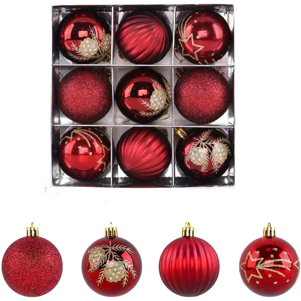 Christmas Ornaments Set 9 Pieces Hand Painted with Metallic Finish Suitable for Window Display and Holiday Home Decoration