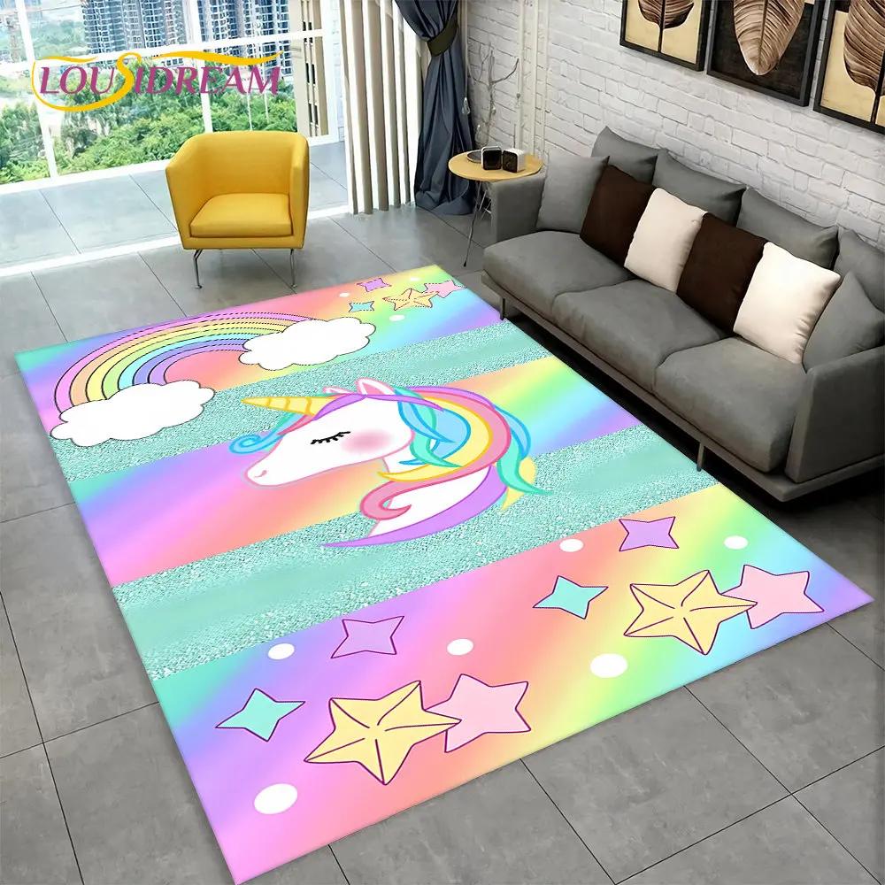 Tapis de sol antidérapant en forme de licorne 3D pour salon, chambre d'enfant, canapé, paillasson