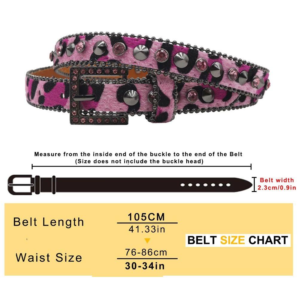 Leopard Gothic Waist Belts With Shine Rhinestone Punk Waistband Leather Belt  for Women Girls