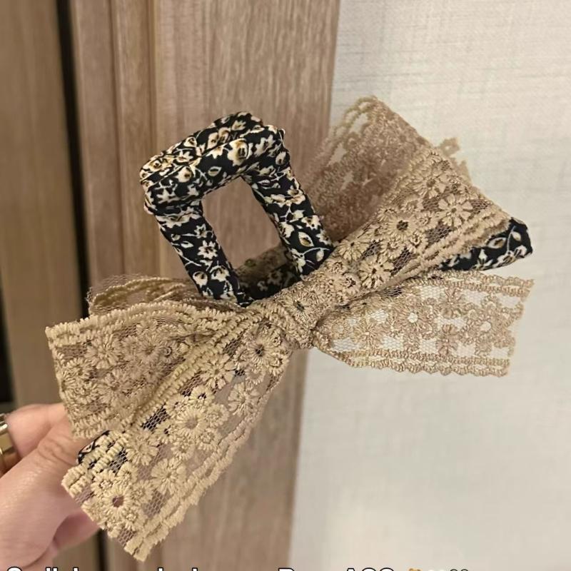 French Vintage Floral Lace Butterfly Knot Hair Clip Large Shark Clamp Sweet Girl Gentle Style Hair Accessories Headwear