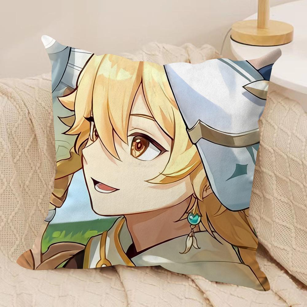 Aether Cute Genshin Impact Cushion Cover Silky Short Plush Invisible Zipper Dustproof Sofa Pillow Case For Home Decor