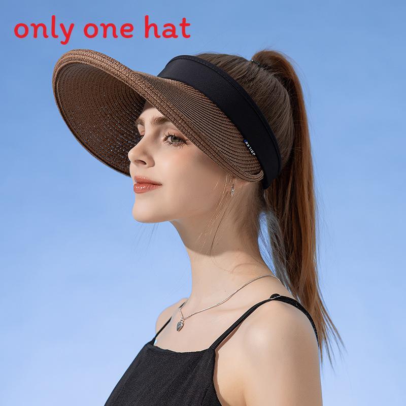 

Summer Straw Hat With Curved Brim And Letter Embroidery For Outdoor Sun Protection коричневий