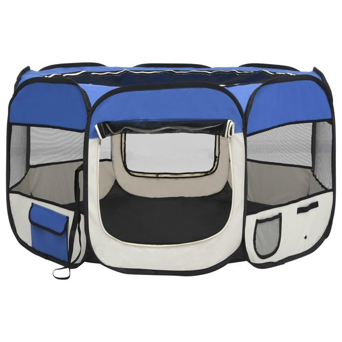 VidaXL Parc Pliable pour Chien avec Sac de Transport Bleu 110x110x58 cm Enclos 171014