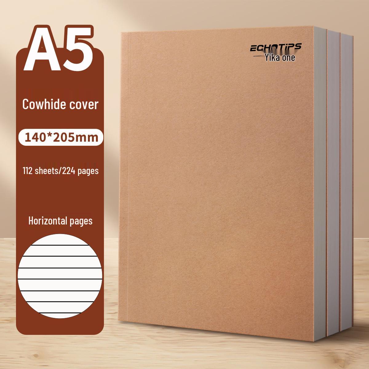 Retro Kraft Paper A5 Lined Notebook: Thick Straight Spine, Blank Pages for Students