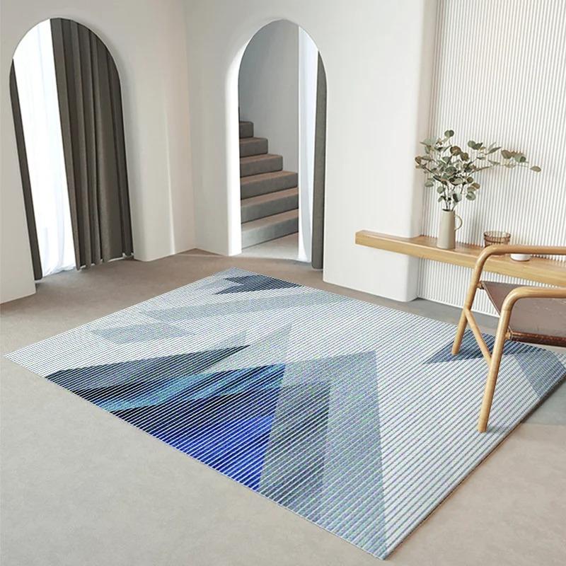 Architectural Geometric Rug In Blue Gray Tones Modern Decorative Carpet To Enhance Living Room Sophistication