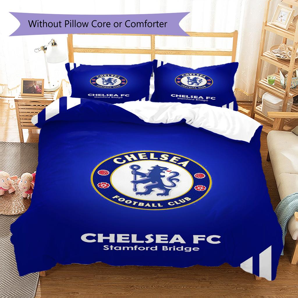 Soccer Chelsea F C Pattern Bedding Set Quilt Cover Pillowcase Home Decor Gift (1 * Duvet Cover + 2 * Pillowcase, Without Core)