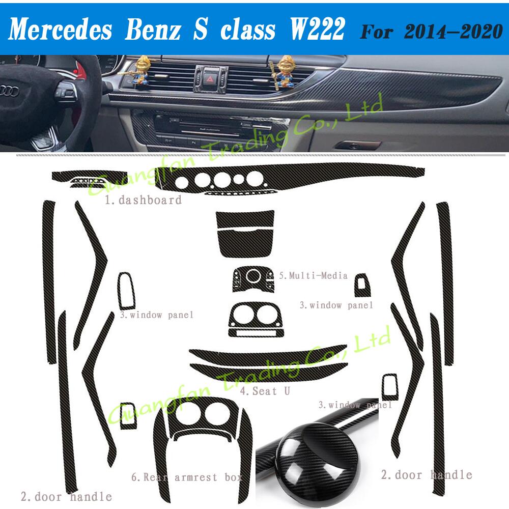 car-Styling 5D Carbon Fiber Car Interior Center Console Color Change Molding Stickers Decals For Benz S class W222 2014-