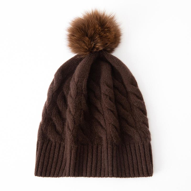 Women s 100% Cashmere Pom-Pom Hat - Three-Strand Winter Knit, Versatile Cable, Warm Ear Protection One Size