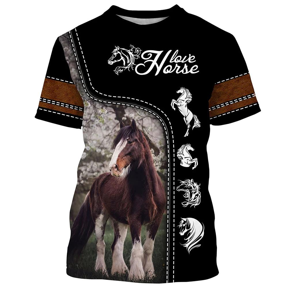 

2024 мужская футболка с коротким рукавом, футболка с 3D принтом лошади, свободная футболка с круглым вырезом, повседневная мужская одежда с короткими рукавами, S-5XL 6XL