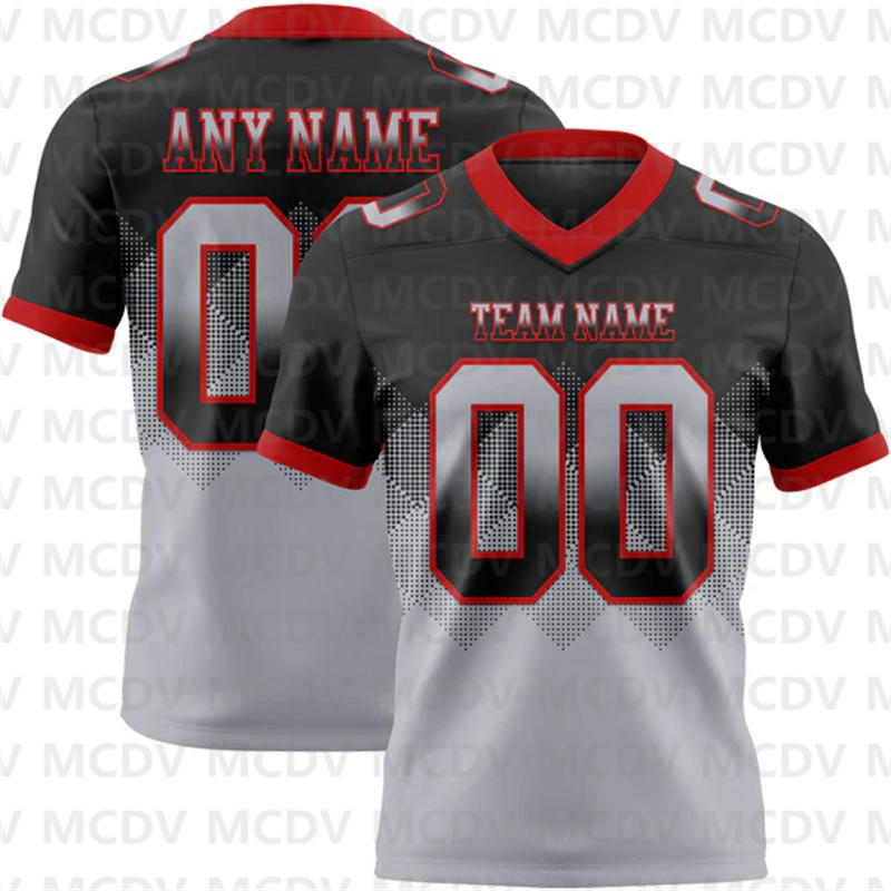 Custom Gradient Square Shape Flag Football Jersey Personlized Team Name and You Name, Number V-Neck Athletic Football T-Shirts