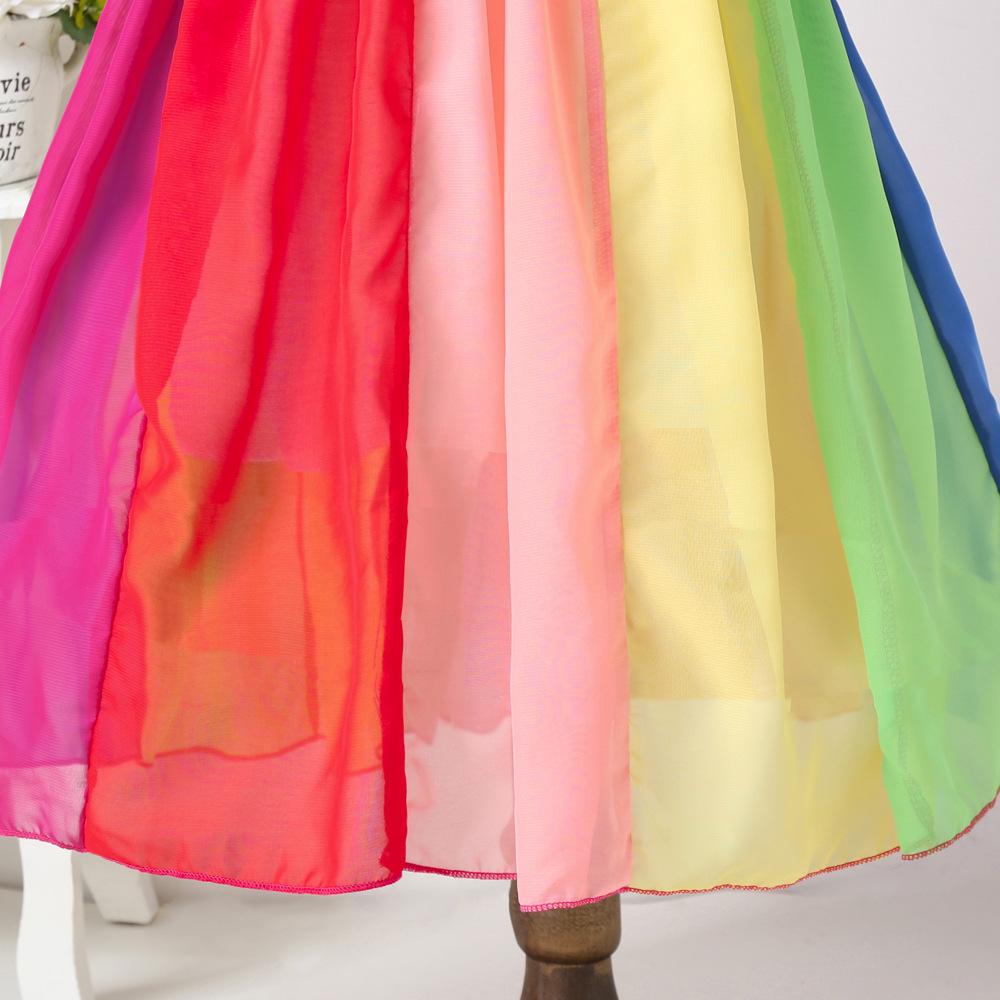 Rainbow Mesh Long Sleeve Dress for Girls - Autumn/Winter Princess Skirt