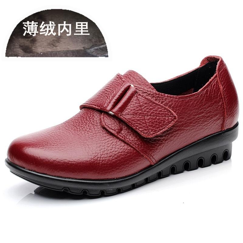Leather Large Size Leather Shoes Women's Shoes Spring and Autumn Mother Shoes Single Shoes Middle-aged and Elderly Non-slip Flat Leather Shoes W