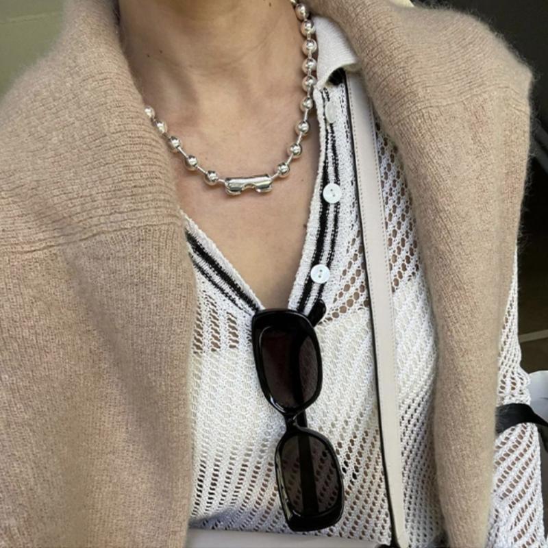 Hip-hop Metal Ball Bead Aesthetic Necklace Fashion Simple Clavicle Chain Women