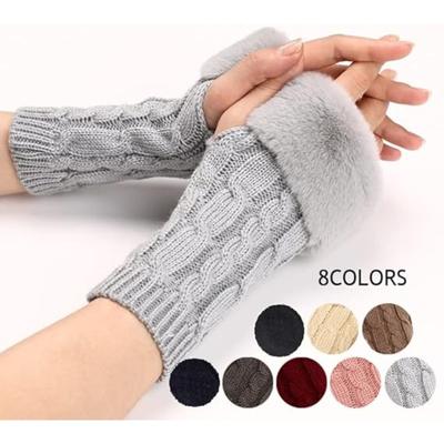 Arm Warmers Fingerless Thumb Hole Wrist Gloves Knitted Mitten Winter Gift Warm Gloves for Women