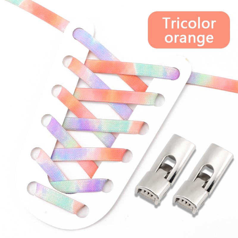 Rainbow Elastic Sneaker Laces Cross Buckle No Tie Shoelaces Adults Kids 8MM Wide Flats Rubber Running Shoelace Shoe Accessories