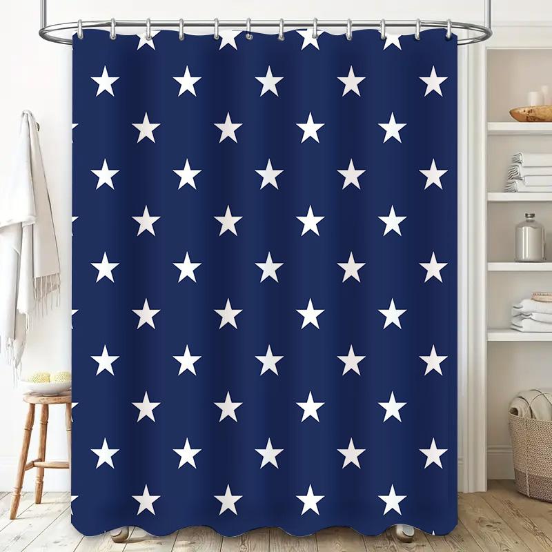 Starry Blue Shower Curtain White Stars Pattern Waterproof Fabric Decorative Bath Liner For Bathroom Size Customizable