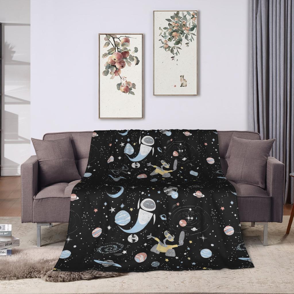 Wall-E & Eve In Space Blankets Flannel Autumn/Winter Cartoon Multifunction Warm Throw Blanket for Sofa Bedroom Bedding Throws