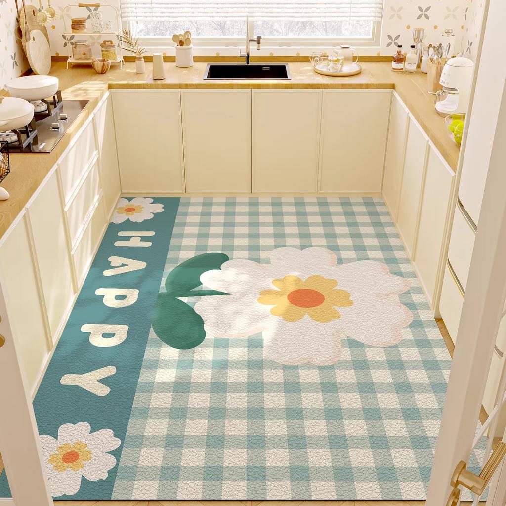 Kitchen Floor Mat Waterproof Anti-slip Carpet Large Size Full-coverage Rug PVC Leather Oil-proof Carpets Floral Patterned Rugs