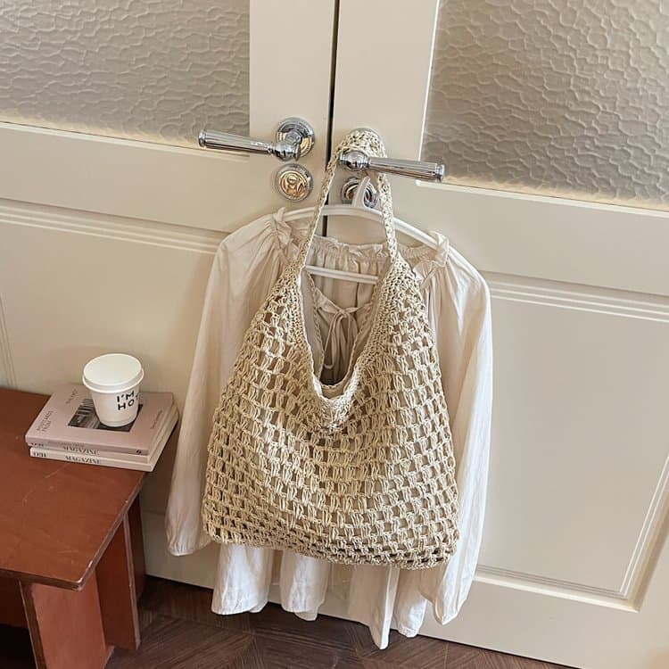 Крючковая плетеная сумка-тоут с узором, женская плечевая пляжная сумка белый
