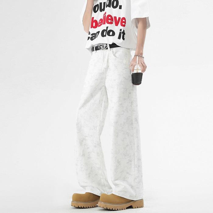 

Новый весенний стиль Полуэластичная талия Американский хай-стрит Брюки в пол Мужские хлопковые джинсы 2XL белый