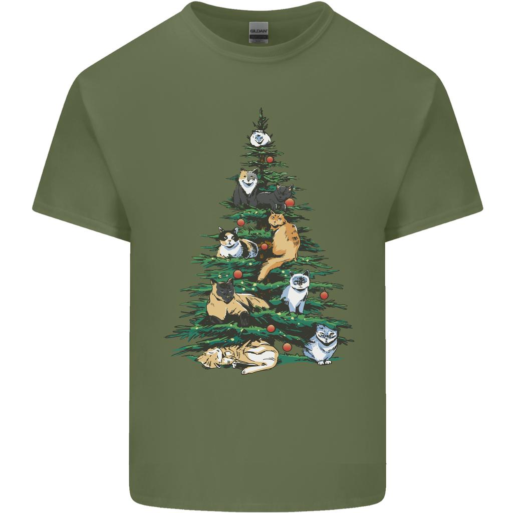 Cat Christmas Tree Unisexs Light Cotton TShirt