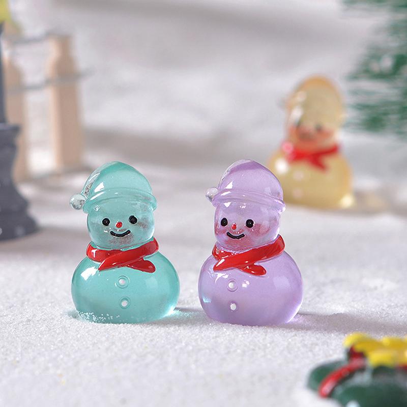 1Pc Luminous Micro Landscape Snowman Ornaments Diy Resin Christmas Garden Decoration Outdoor Patio Lawn Yard Garden Accessories