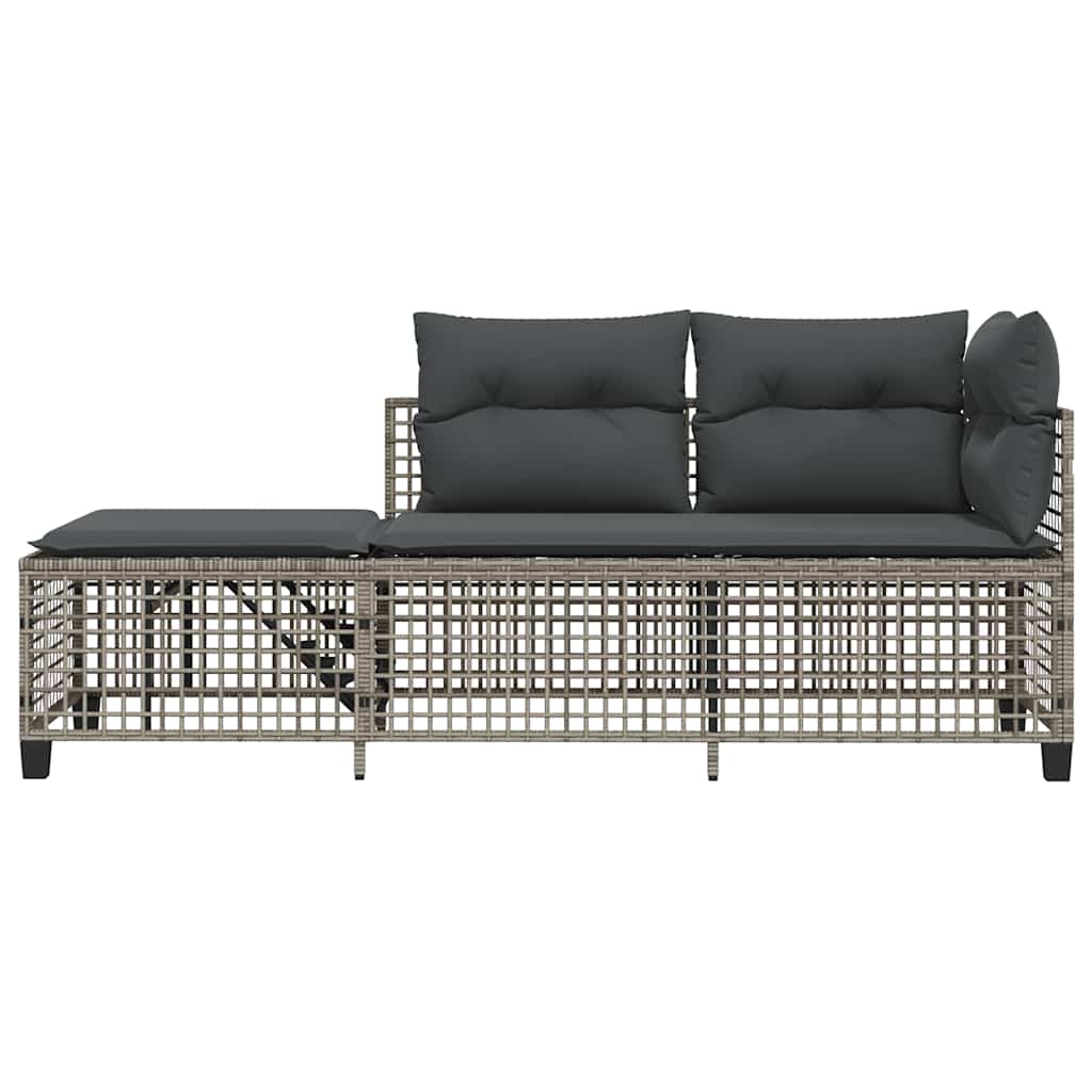 3 Piece Garden Corner Sofa Set with Cushions Grey Poly Rattan