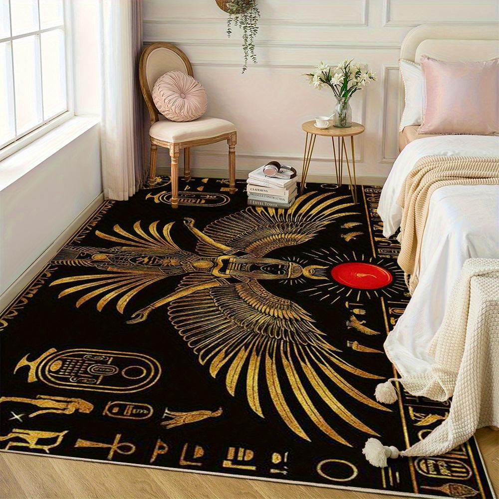Egyptian Isis Winged Goddess Hieroglyph Print Carpet Plush Flannel Living Room Bedroom Home Decor Area Rug Non-Slip Floor Mat