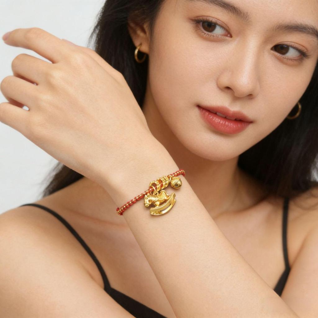 Luxury Red String Gold Horse Zodiac Bracelet - Elegant and Versatile Design