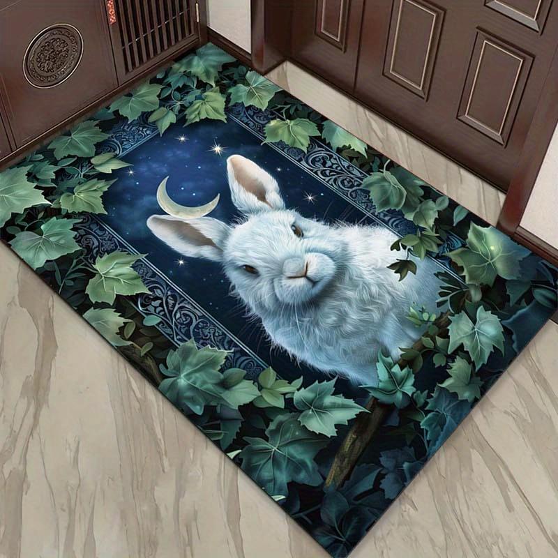 Enchanted Rabbit Rug with Moon and Stars - Magical Home Decor for Fantasy Fans | Cozy Living Room Carpet Skid resistant carpet