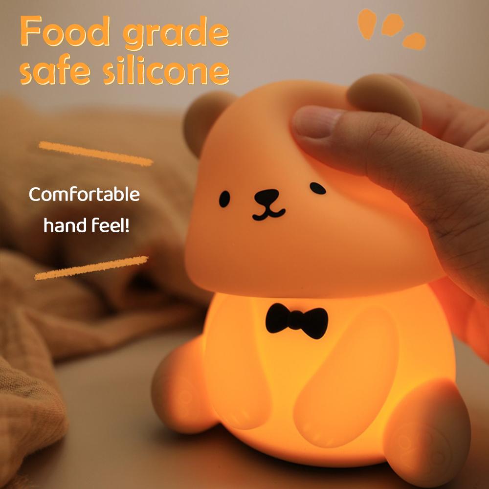 Silicone Teddy Bear Fun Night Light 3 Level Dimmable Nursery Light Colorful Warm White Sleeping Beside Lamp For Bedroom
