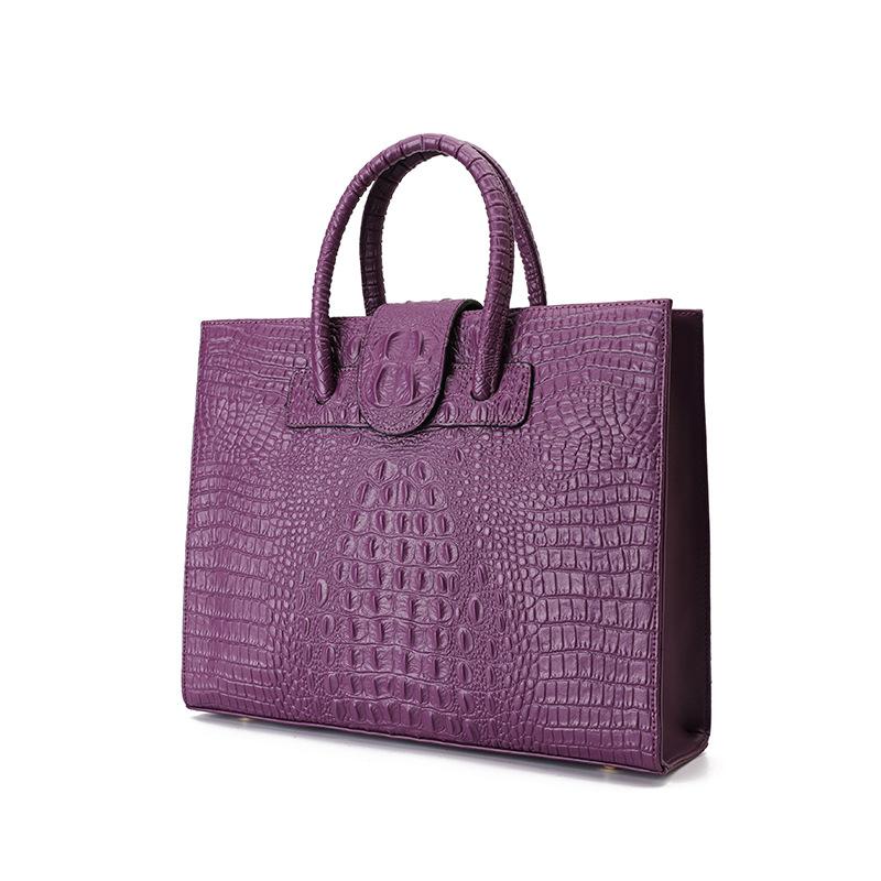 VEZFAA Nuevos Bolsos de Mano de Lujo para Mujer con Patrón de Cocodrilo de Cuero Genuino, Bolsos de Hombro de Cuero Genuino para Mujer, Bolsos de Negocios para Ordenador