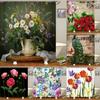 Retro European Shower Curtain ,Flowers Printed Bath Curtain Polyester Fabric Western Style Home Bath Decor Curtains With Hooks