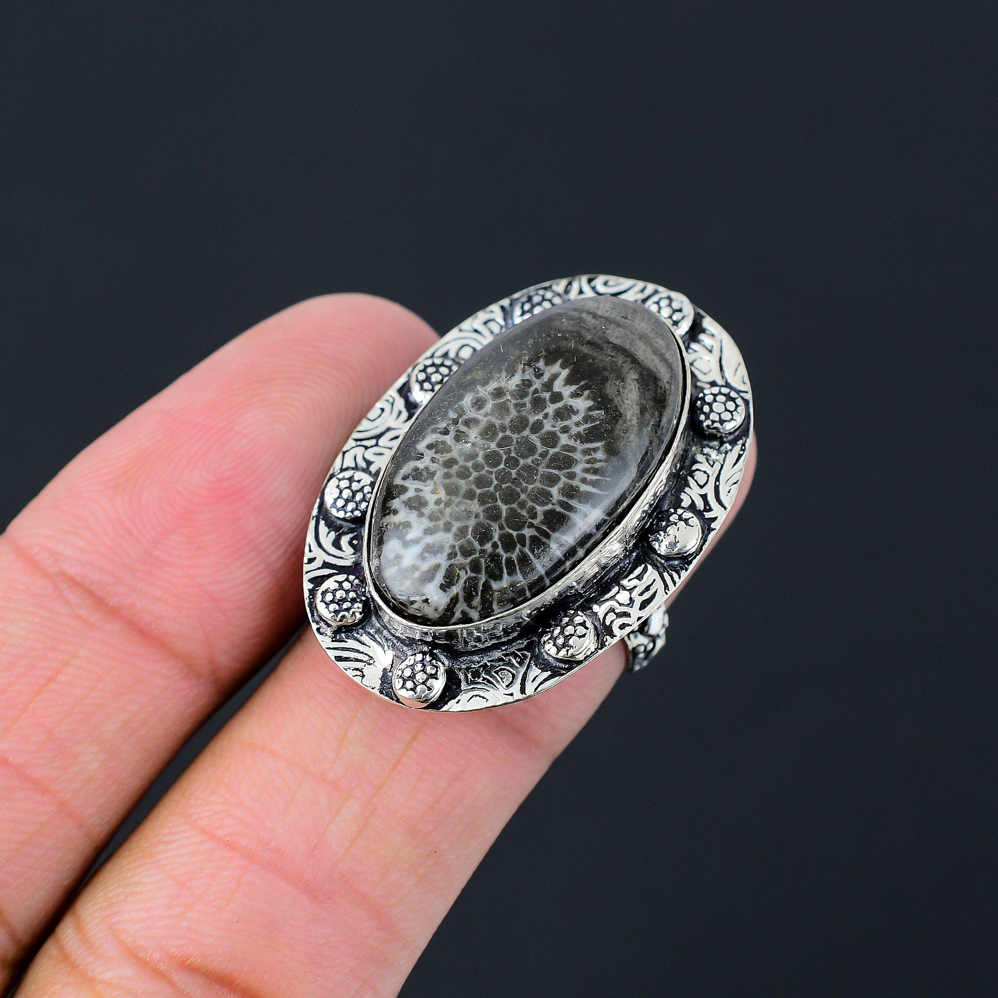 Daughters Day Sale Stingray Coral Stone Sister Ring Size 7.5 925 Sterling Silver 7.5