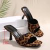Fashion Sexy Square Toe Leopard Strap Slip On Sandals Women 2025 Summer High Heels Slippers Fashion Party Dress Slippers Plus Size 43