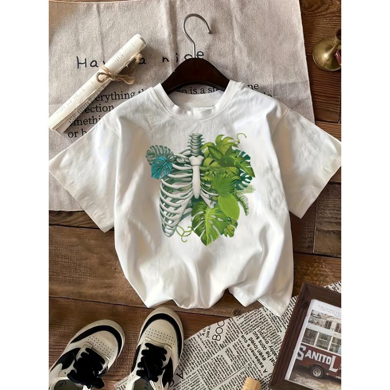 Women's T-shirt Skeleton Plant T-shirt, Plant Lover T-shirt, Plant Lover Gift, Dracaena T-shirt, Plant Pattern T-shirt, Plant Girl Gift