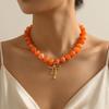 Fashion Resin Beaded Necklace Round Multicolor Bow Pendant Choker Jewelry Boho Women Clavicle Chain Travel