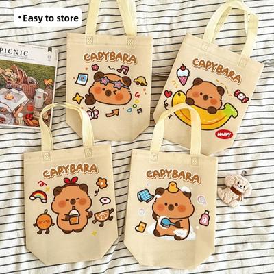 Cute Non-woven Capybara Tote Bag Portable Shopping HandBag Cartoon Capybara Birthday Gift Bag Reuse Capybara Print Canvas Bag