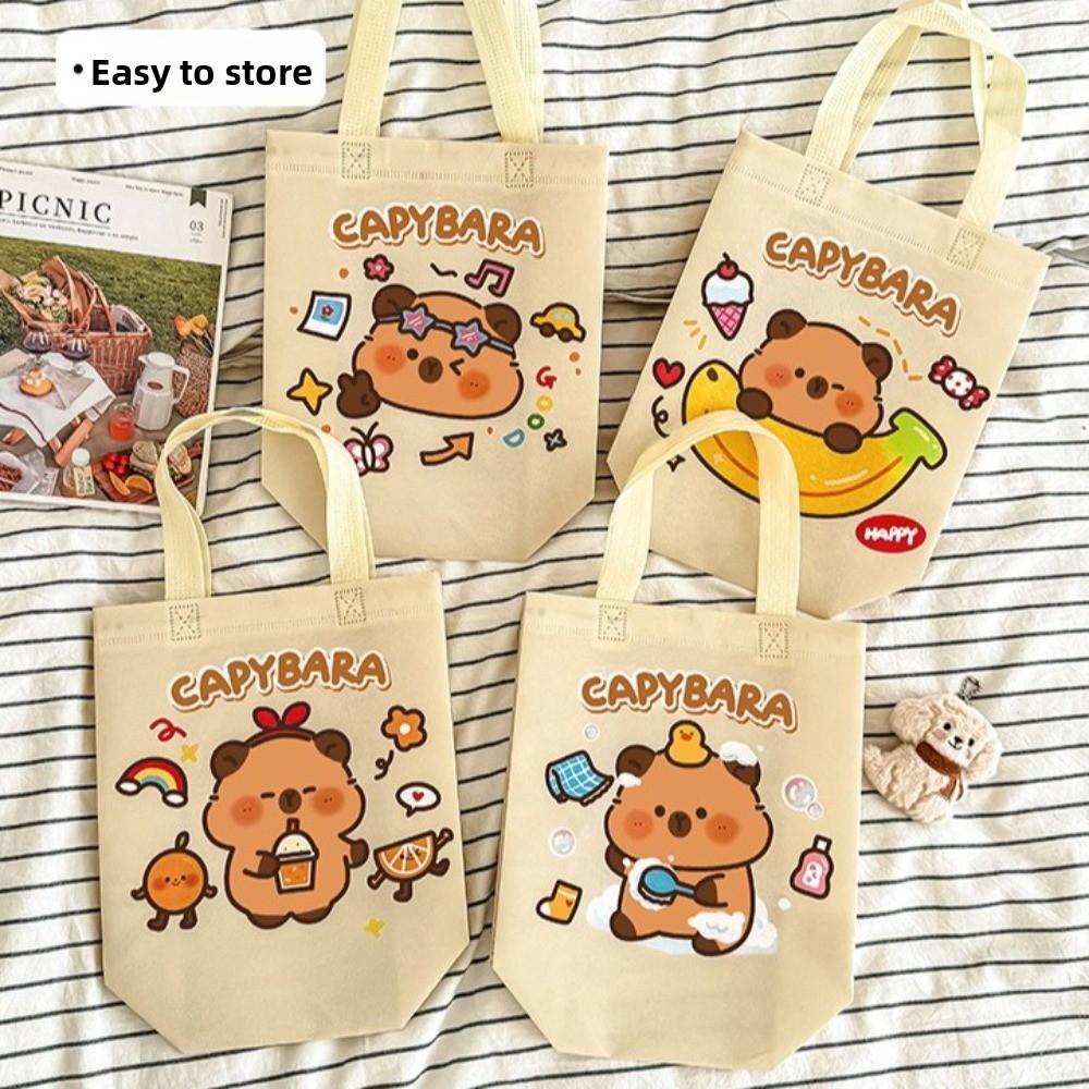 Cute Non-woven Capybara Tote Bag Portable Reuse Cartoon Capybara Birthday Gift Bag Shopping HandBag Capybara Print Canvas Bag