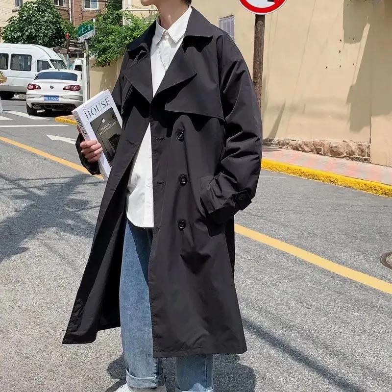 Abrigo Trench para Hombre Primavera Otoño Abrigo Trench para Hombre Streetwear Cortavientos Abrigo Trench para Hombre Sólido Business Casual Suelto Largo