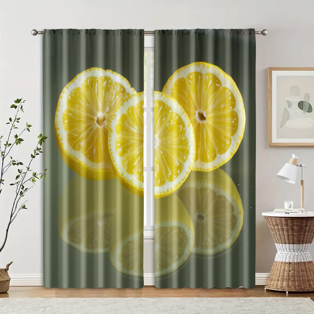 

Set Of 2 Filtering Curtains Excluding Rods Non Movable Without Batteries Lemon Use Bedrooms Living Rooms Curtain Polyester Perfect For Area W100*H70(CM)-Hooks&1PCS