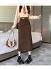 Women's Brown Corduroy High-Waist Pencil Skirt with Slit – Slimming Autumn/Winter 2025